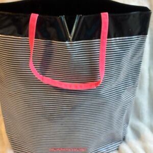 Victoria's Secret Black and White Striped Tote with Blue Accents